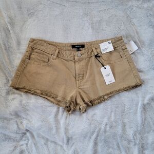Forever 21 Womens Size 31 Micro Mini Shorts Low Rise Slim Fit Distressed Hem Tan